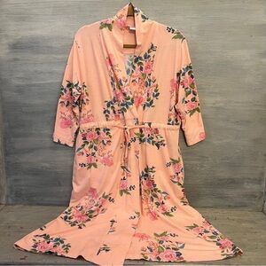 Gownies 95% Cotton Peach Floral Print Maternity/After Baby Robe M/L GC